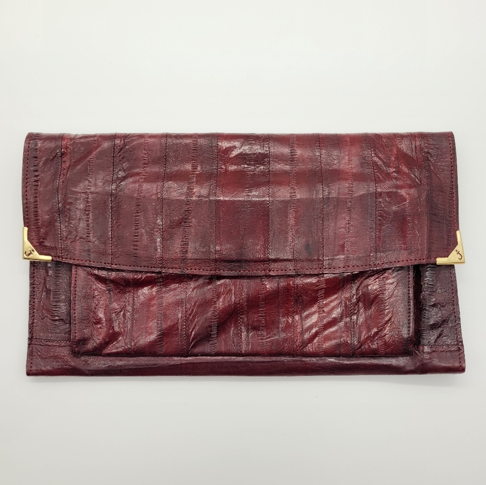 VINTAGE | genuine eelskin fold magnetic close clutch purse